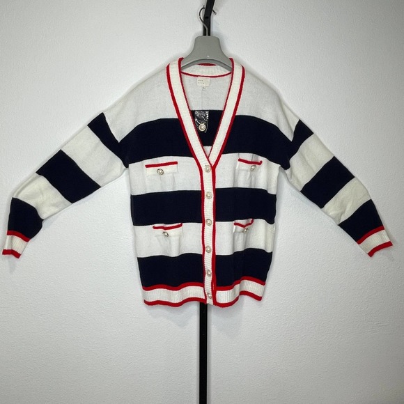 NWT Dee Elly cardigan Sweater Size Medium Red White and Blue - Picture 1 of 10